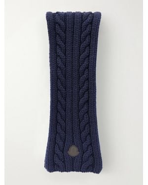 Moncler Logo-Appliqué Cable-Knit Virgin Wool Scarf - Blue