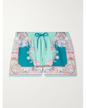 Versace Gerade geschnittene mittellange Badeshorts mit Print - Blau