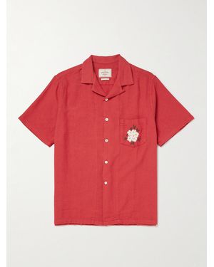 Portuguese Flannel Convertible-Collar Embroidered Cotton Shirt