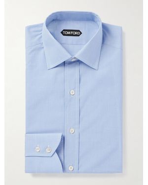 Tom Ford Slim-Fit Cutaway-Collar Checked Cotton-Poplin Shirt - Blue
