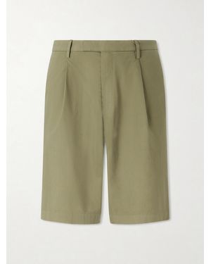 Boglioli Straight-Leg Pleated Cotton-Blend Poplin Shorts - Green