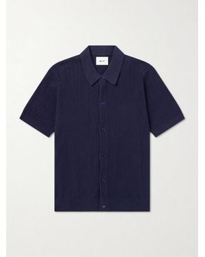 NN07 Nolan 6695 Textured-Knit Organic Cotton Shirt - Blue