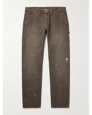 John Elliott Gerade geschnittene Hose aus Baumwoll-Canvas mit Farbspritzern in Distressed-Optik - Grau