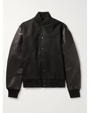 Golden Bear The Albany Wool-Blend And Leather Varsity Jacket - Black