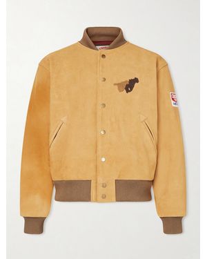 CHERRY LA Wrangler Logo-appliquéd Embroidered Suede Jacket - Natural
