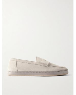 Brunello Cucinelli Washed-Suede Penny Loafers - Natural