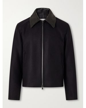 Bottega Veneta Intrecciato Leather-Trimmed Wool-Felt Jacket - Black