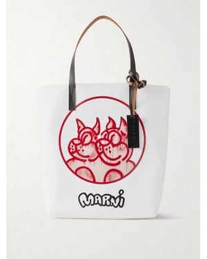 Marni Slawn And Soldier Tribeca Logo-Print Leather-Trimmed Tote Bag - White