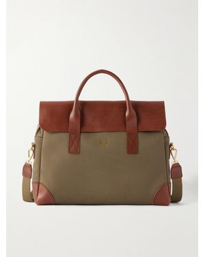 Bennett Winch Leather-Trimmed Cotton-Twill Briefcase - Brown
