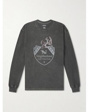 Neighborhood Logo-print Pigment-dyed Cotton-jersey T-shirt - Grey