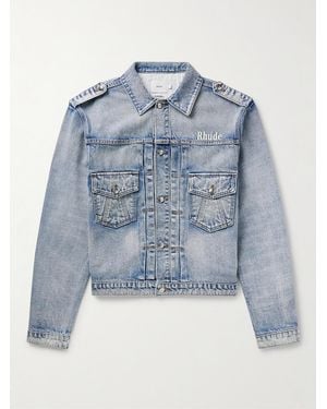 Rhude Lamborghini Logo-Embroidered Denim Jacket - Blue
