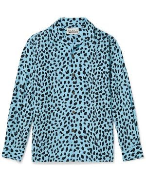 Wacko Maria Camp-Collar Leopard-Print Tencel Lyocell Shirt - Blue