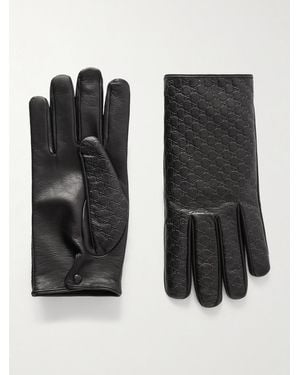 Gucci Logo-Embossed Leather Gloves - Black