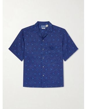 Blue Blue Japan Sakura Camp-Collar-Dyed Floral-Print Linen Shirt - Blue