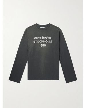 Acne Studios Edden U 1996 Logo-Print Distressed Cotton And Hemp-Blend T-Shirt - Grey
