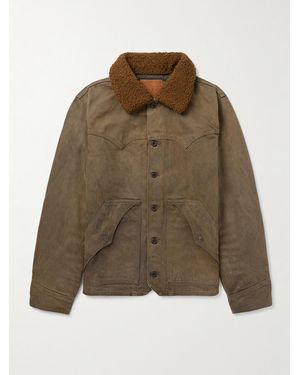 RRL Shearling-Trimmed Denim Jacket - Brown