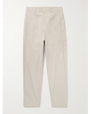 Amomento Straight-Leg Pleated Cotton-Blend Poplin Trousers - Natural