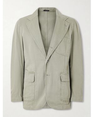 Drake's Games Herringbone Cotton Suit Jacket - Green