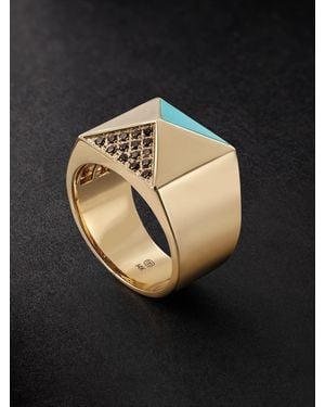 Sydney Evan Pyramid Gold, Diamond And Turquoise Ring - Black