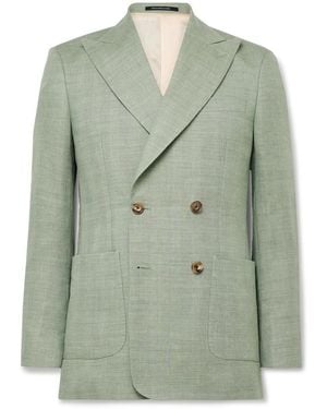 Richard James Hepworth Double-Breasted Herringbone Linen And Wool-Blend Suit Jacket - Green