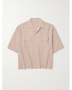 Kapital Camp-collar Logo-appliquéd Checked Cotton And Linen-blend Seersucker Western Shirt - Pink