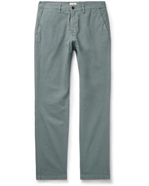 Hartford Tyron Slim-Fit Straight-Leg Cotton And Linen-Blend Twill Pants - Blue