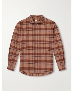 A.PRESSE Checked Cotton And Silk-Blend Twill Shirt - Brown