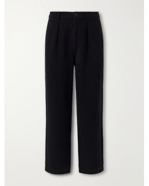 Blue Blue Japan Wide-Leg Pleated Cotton-Sashiko Trousers - Black