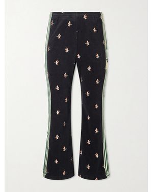 Kapital Cropped Flared Webbing-trimmed Embroidered Cotton-blend Corduroy Joggers - Blue