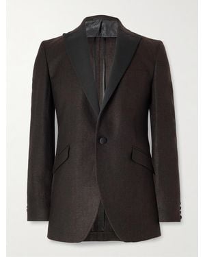 Favourbrook Randwick Slim-Fit Faille-Trimmed Herringbone Linen And Silk-Blend Tuxedo Jacket - Black