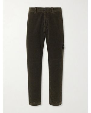 Stone Island Logo-Appliquéd Wide-Leg Cotton-Corduroy Trousers - Black