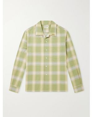 JW Anderson Reversible-Collar Logo-Embroidered Checked Cotton-Twill Shirt - Green
