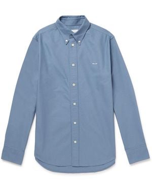 NN07 Colby 5910 Button-Down Collar Logo-Embroidered Organic Cotton Shirt - Blue