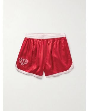 Bode Wide-Leg Logo-Embroidered Two-Tone Satin Shorts