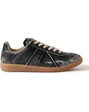 Maison Margiela Replica Distressed Cracked-Leather Sneakers - Black