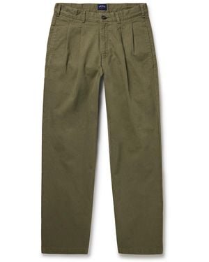 Noah Straight-Leg Pleated Herringbone Cotton Pants - Green