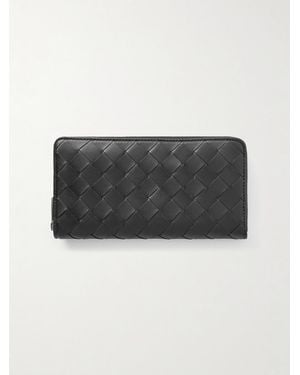 Bottega Veneta Intrecciato Leather Zip-Around Wallet - Black