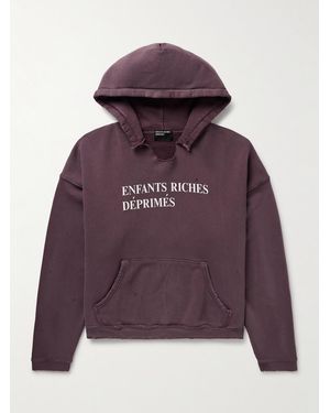 Enfants Riches Deprimes Distressed Logo-Print Cotton-Jersey Hoodie - Purple