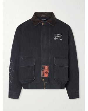 Enfants Riches Deprimes Constructivist Logo-Embroidered Leather-Trimmed Cotton-Canvas Jacket - Blue