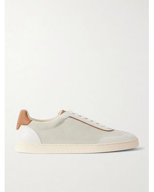 Brunello Cucinelli Coda Di Rondine Leather-Trimmed Waxed-Suede Trainers - Natural