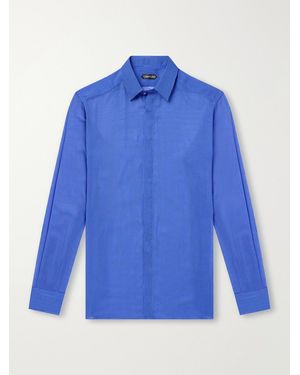Tom Ford Micro-Striped Silk-Organza Shirt - Blue
