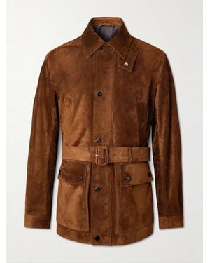 dunhill Belted Suede Field Jacket - Brown