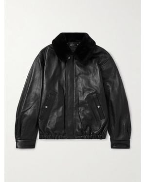 Ssstein Shearling-Trimmed Leather Jacket - Black