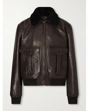 Saint Laurent Shearling-trimmed Full-grain Leather Jacket - Black