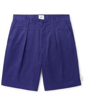 WTAPS Straight-leg Pleated Cotton-twill Shorts - Blue