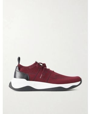 Berluti Shadow Leather-Trimmed Stretch-Knit Trainers - Red