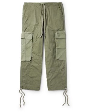 Greg Lauren Wide-Leg Patchwork Cotton-Canvas Drawstring Cargo Pants - Green