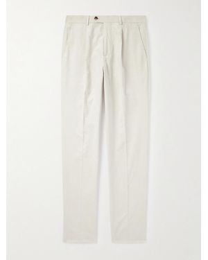 Brunello Cucinelli Straight-Leg Pleated Cotton-Corduroy Suit Trousers - White