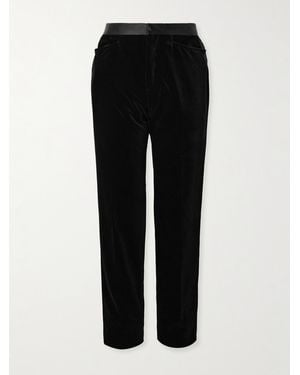 Tom Ford Atticus Straight-leg Satin-trimmed Cotton-velvet Tuxedo Trousers - Black