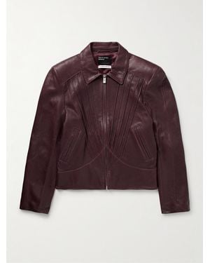 Enfants Riches Deprimes Slim-Fit Pintucked Full-Grain Leather Jacket - Purple